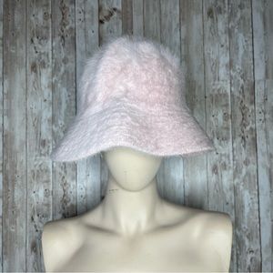 Vintage 90s Y2K Pastel Pink Angora Mohair Fuzzy Bucket Hat One Size